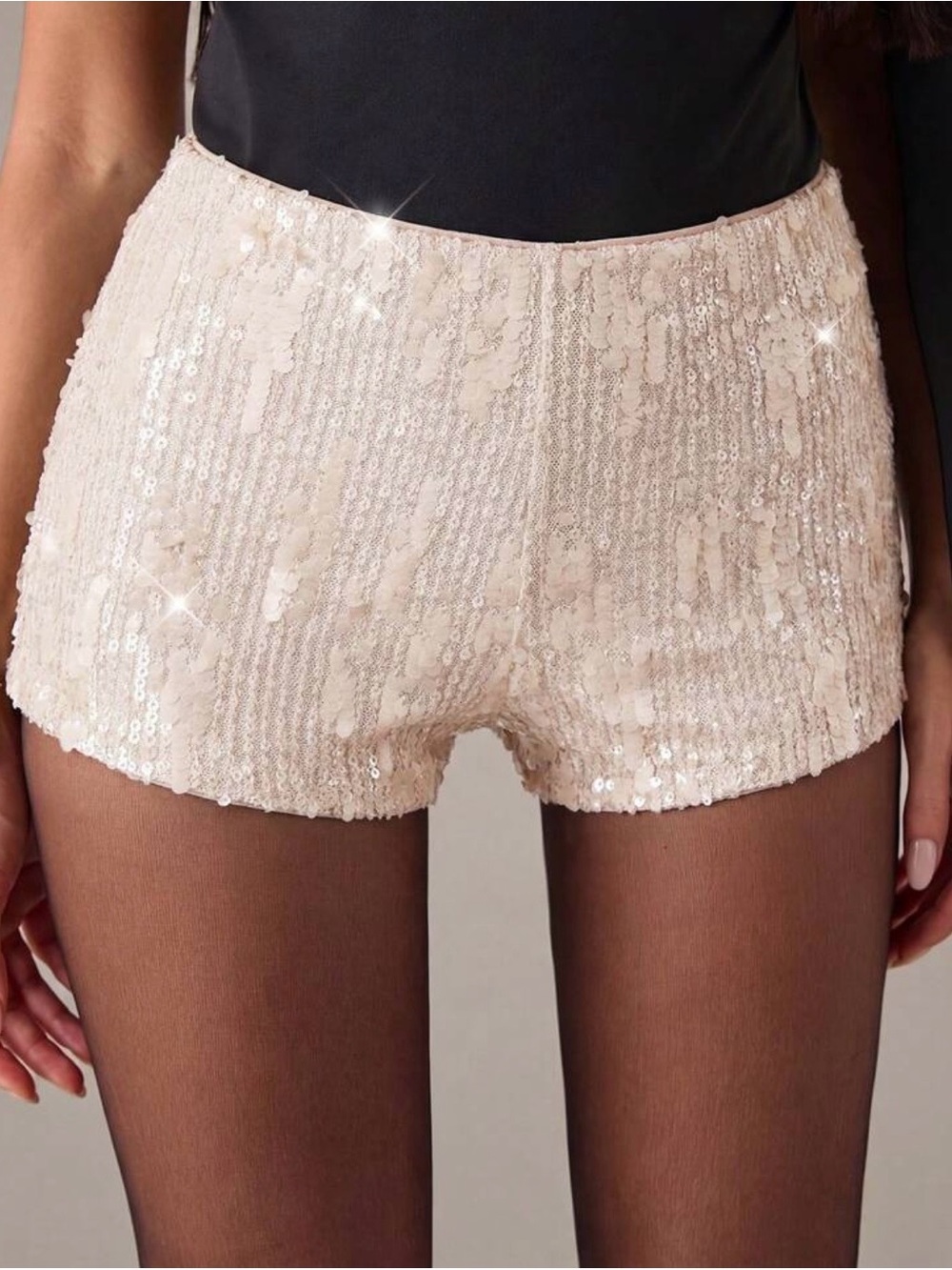 Sequin High-Waist Party Shorts - Cream